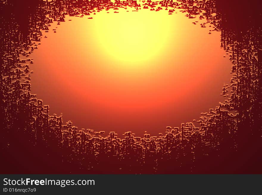 A warming picture with a solarized content in a red to orange color