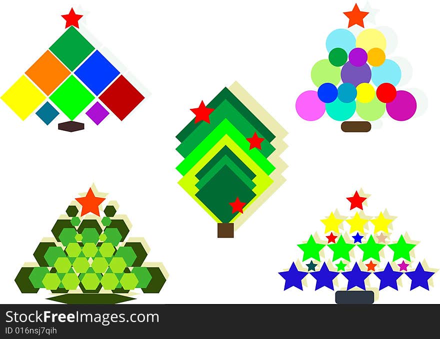 Vector illustration-Five Christmas tree