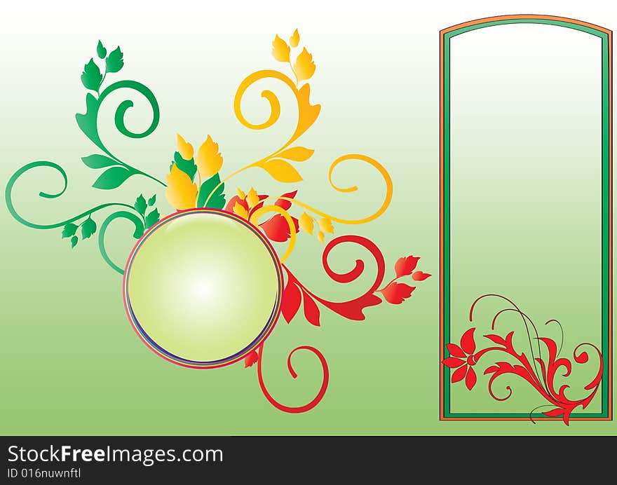 Two frames with floral borders in green background. Two frames with floral borders in green background