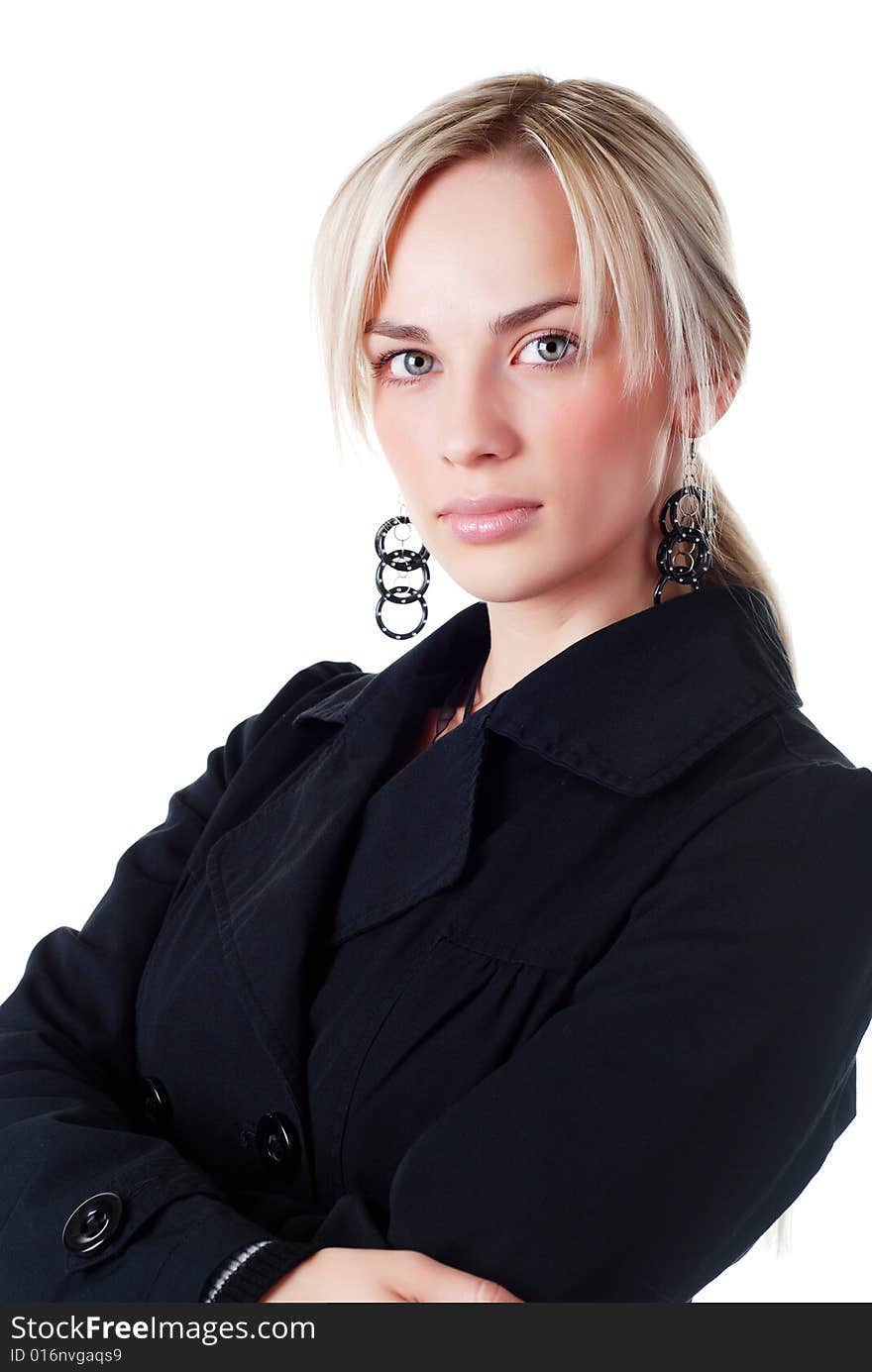 Portrait of young businesswoman in black suit. Portrait of young businesswoman in black suit