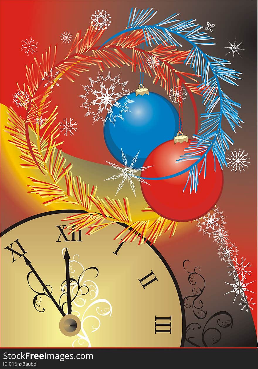 Snowflakes and Christmas balls. Background for congratulation card. Vector illustration