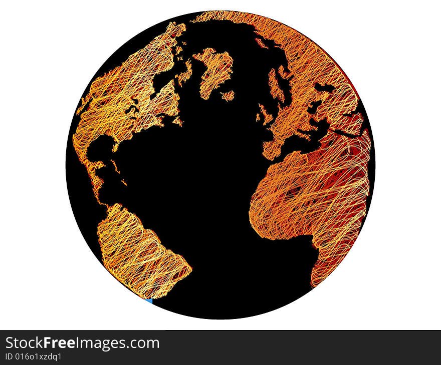 World globe with orange lines on it