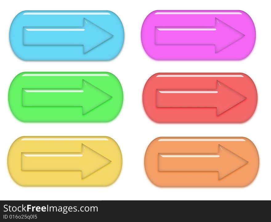 Six glassy rounded rectangle arrow buttons for websites or other. Six glassy rounded rectangle arrow buttons for websites or other