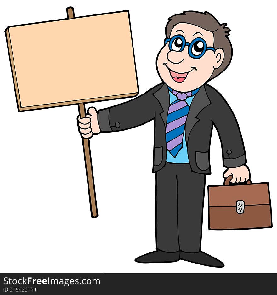 Businessman with wooden table - vector illustration.