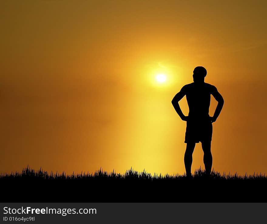 Silhouette of man at sunset