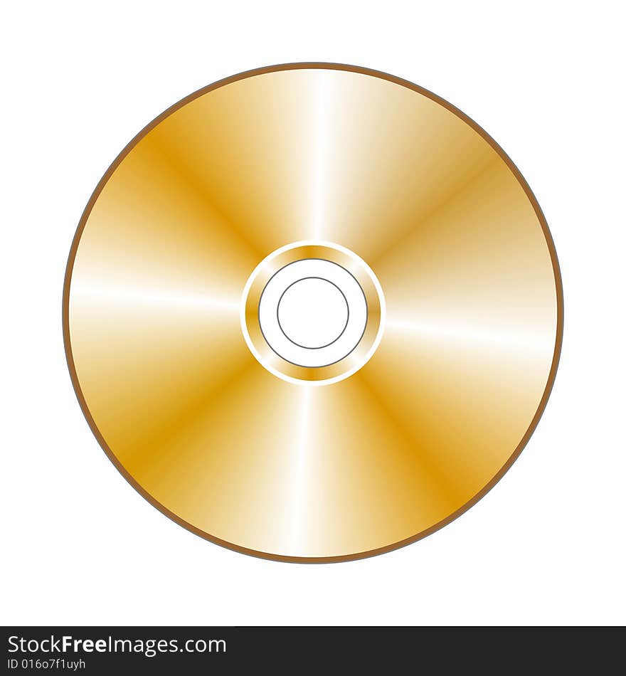 Realistic gold compact disc, isolated in white