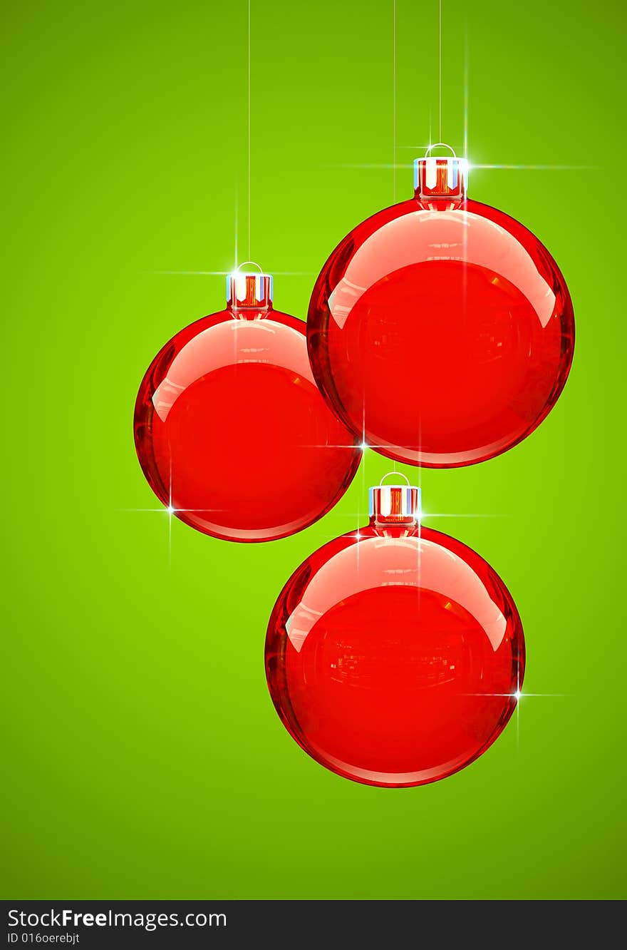 Red Christmas ball on green background