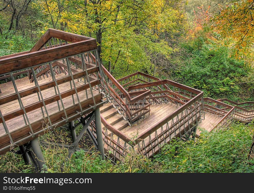 Stair in autumn park. Good weather. hdri.