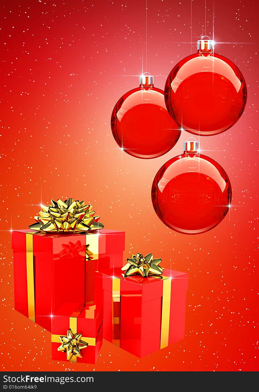 Red Christmas Balls with gift boxes set