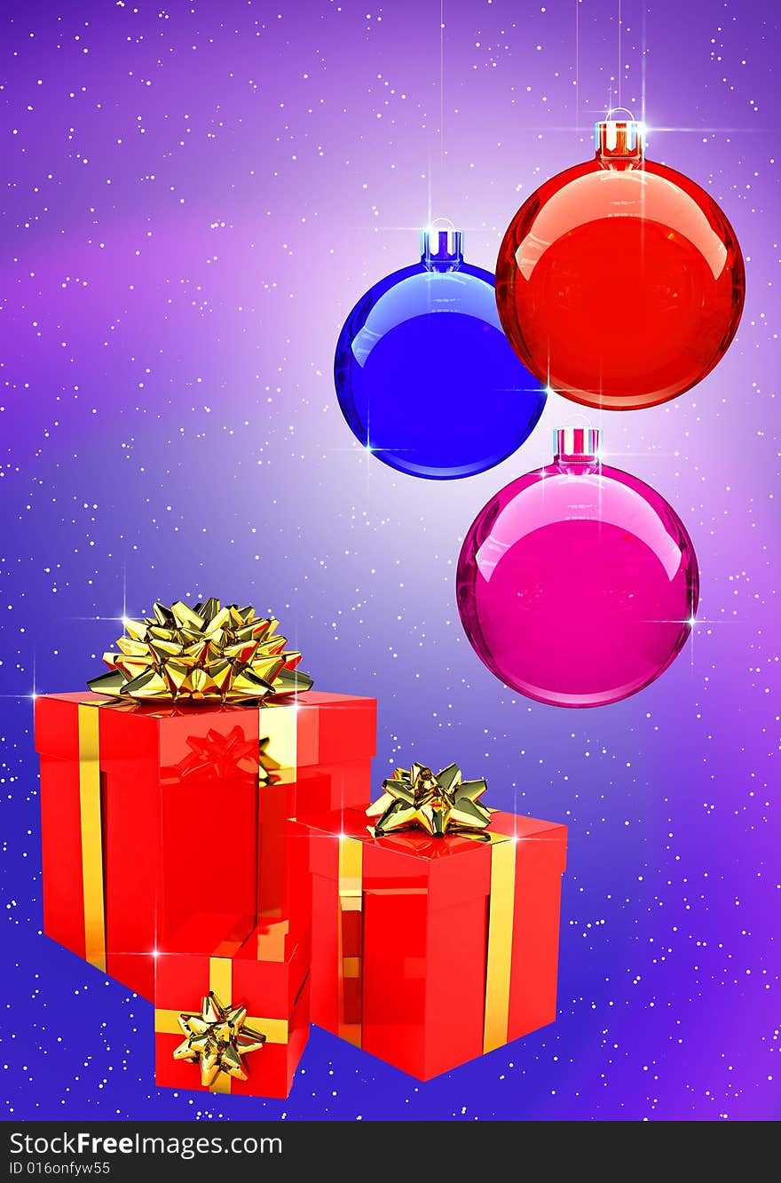 Colorful Christmas Balls With Gift Boxes Set