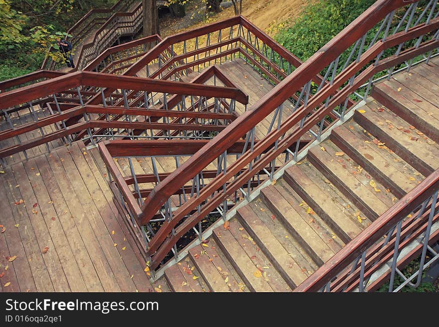 Stair in autumn park. Good weather. hdri.