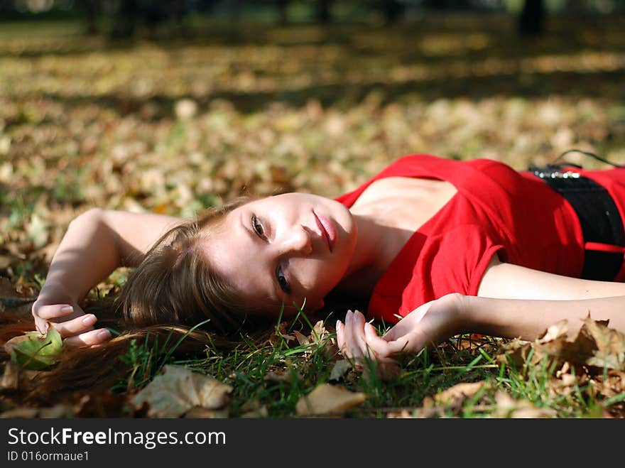 Woman and maple leaf