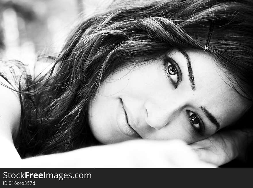 Young beautiful  woman portrait in black and white. Young beautiful  woman portrait in black and white.