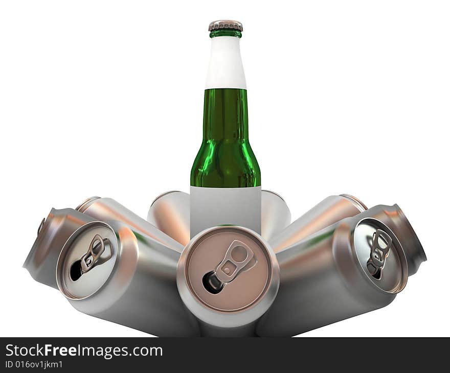 Beer bottle with blank label and aluminum banks