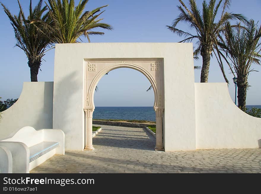 White islam gate over the blue sea