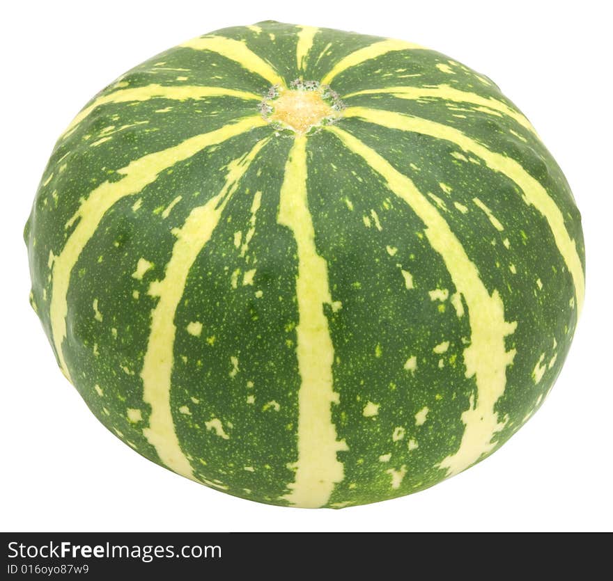 Nice green pumpkin with yellow stripes isolated over white with clipping path