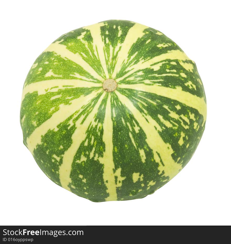 Nice decorative green pumpkin with yellow stripes isolated over white with clipping path