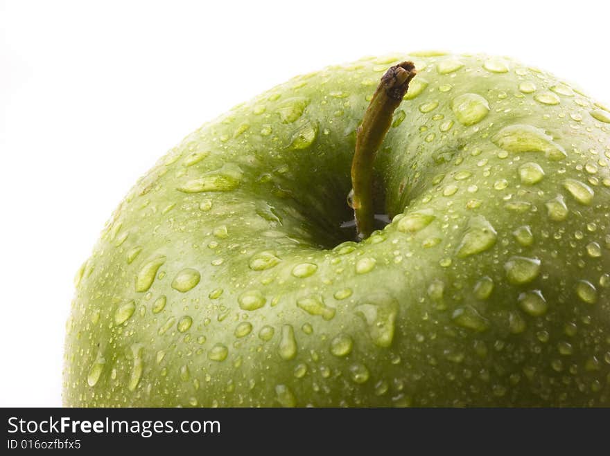 Green Apple With Water Drops