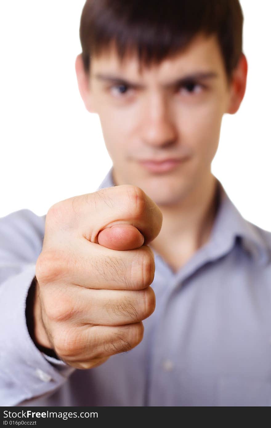 Young angry man isolated on white background