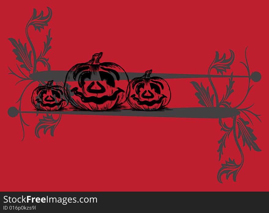 Pumpkin illustration on red and black background. Pumpkin illustration on red and black background