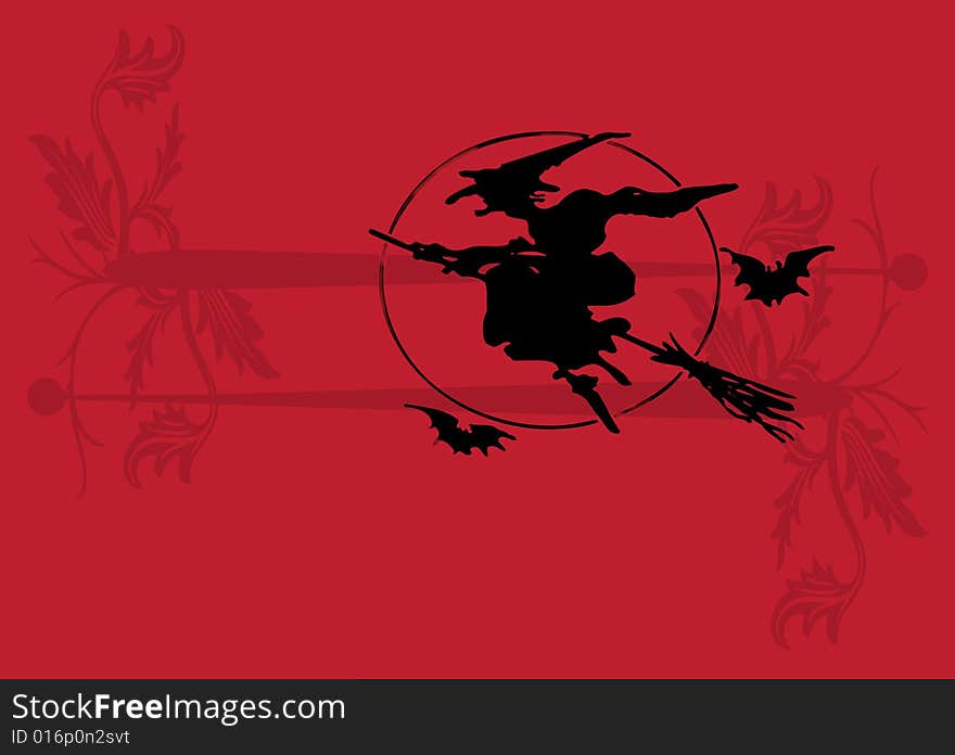 Witch illustration on red and black background. Witch illustration on red and black background