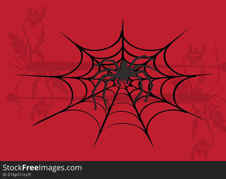 Spider illustration on red and black background