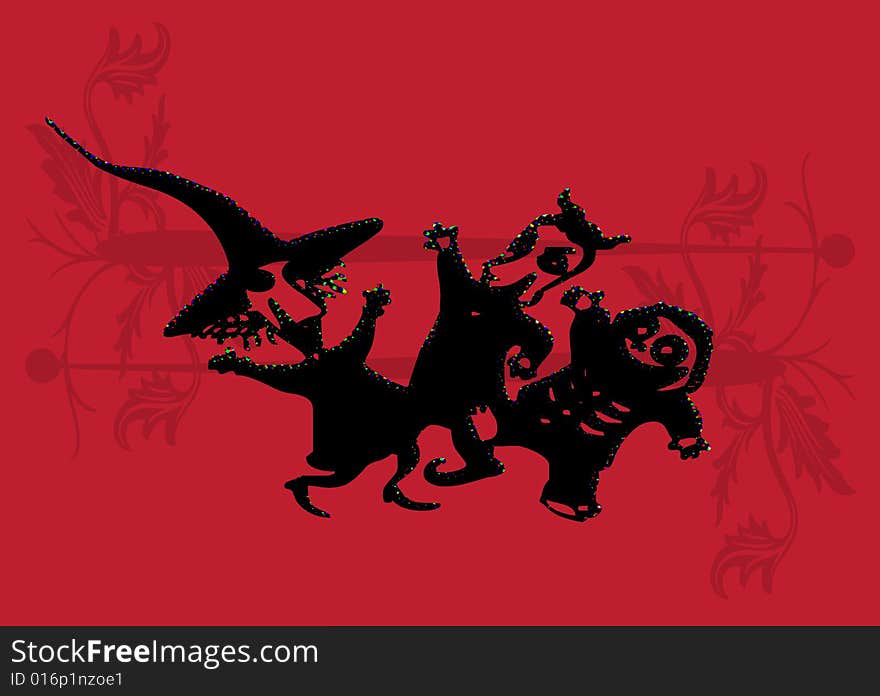 Witch illustration on red and black background. Witch illustration on red and black background