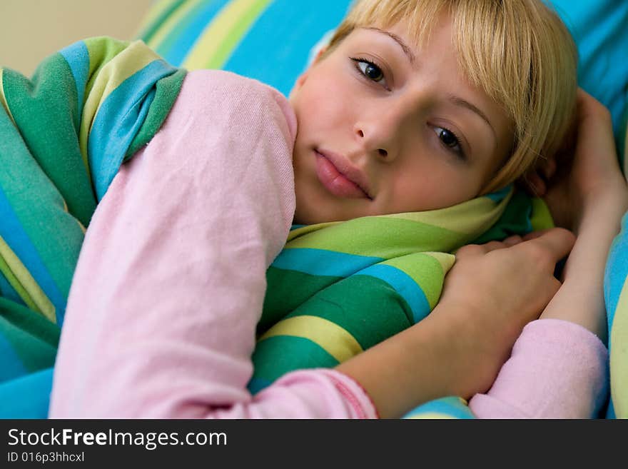 Beautiful girl waking up