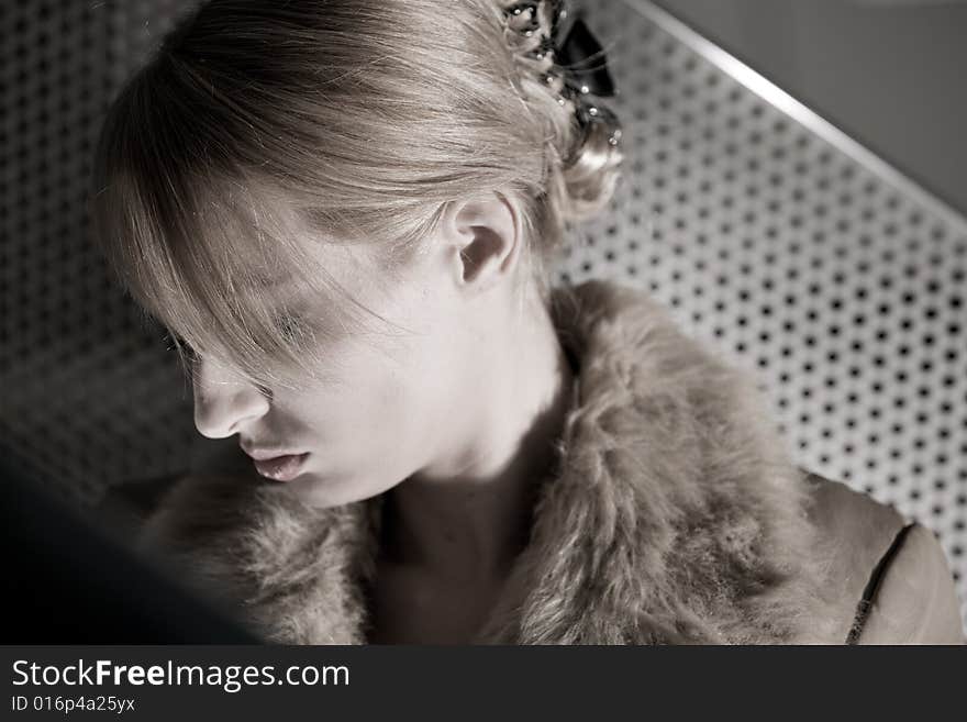 Portrait of a beautiful blond girl looking sad. Portrait of a beautiful blond girl looking sad