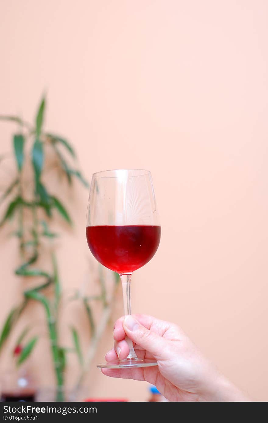 Picture of one hand holding a glass of wine. Picture of one hand holding a glass of wine