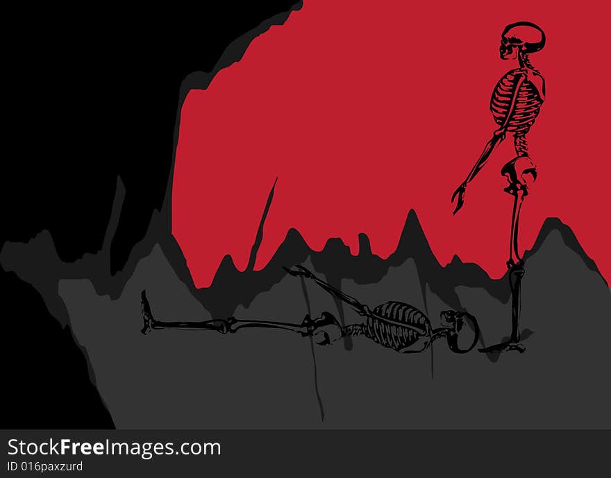 Halloween skeleton illustration on red gray and black background. Halloween skeleton illustration on red gray and black background