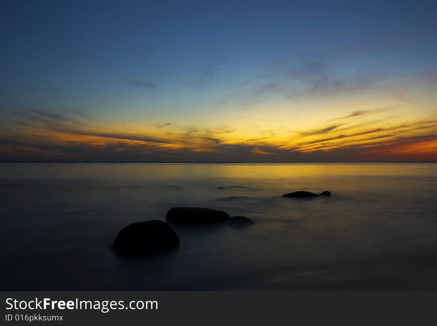 Sunset over baltic sea coastline. Tallinn, Estonia