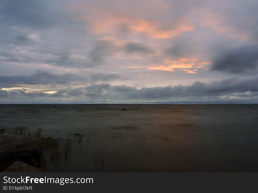 Sunset over baltic sea coastline. Tallinn, Estonia