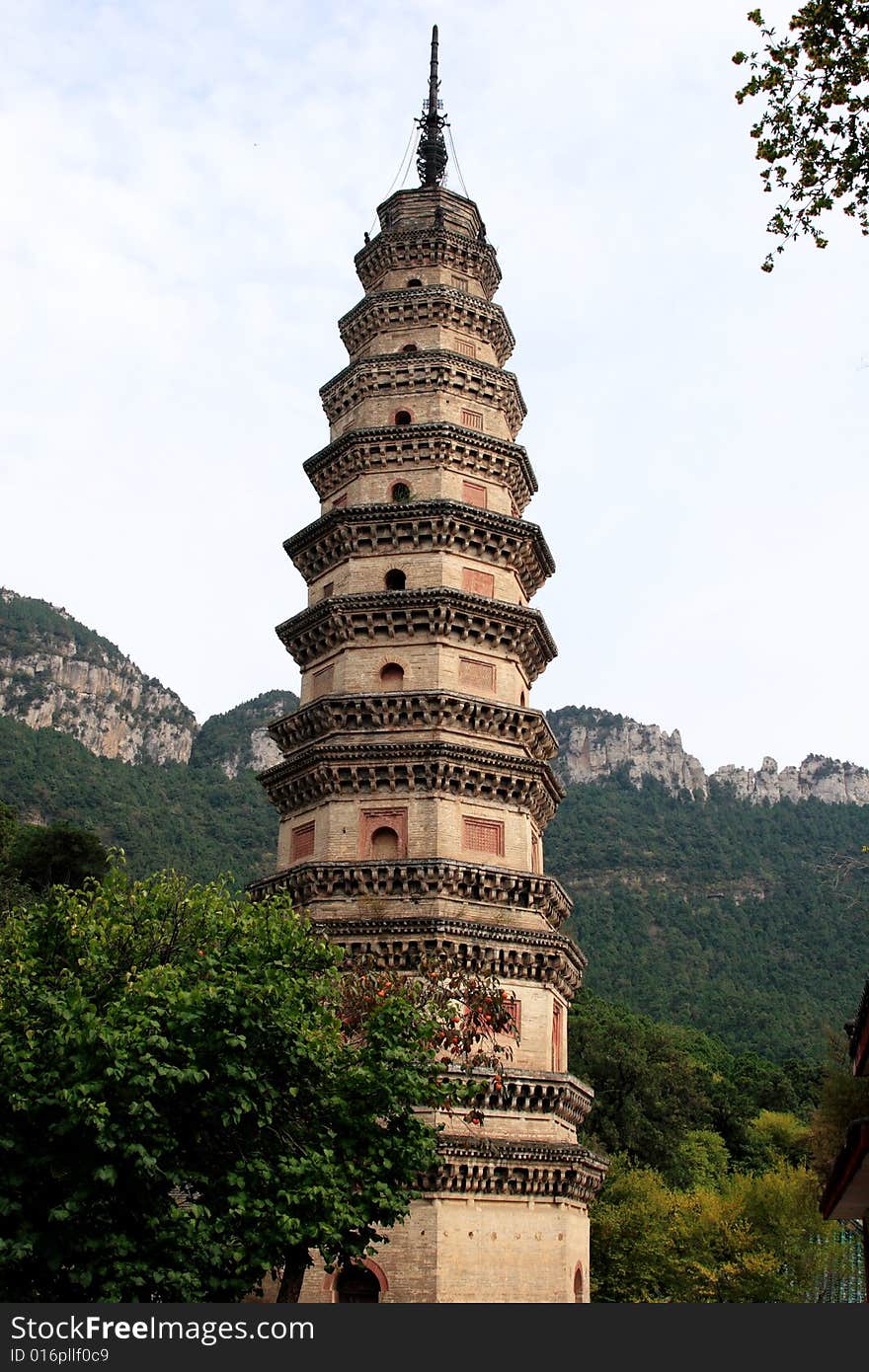 Buddhist Tower in forest, Shandong Province, China