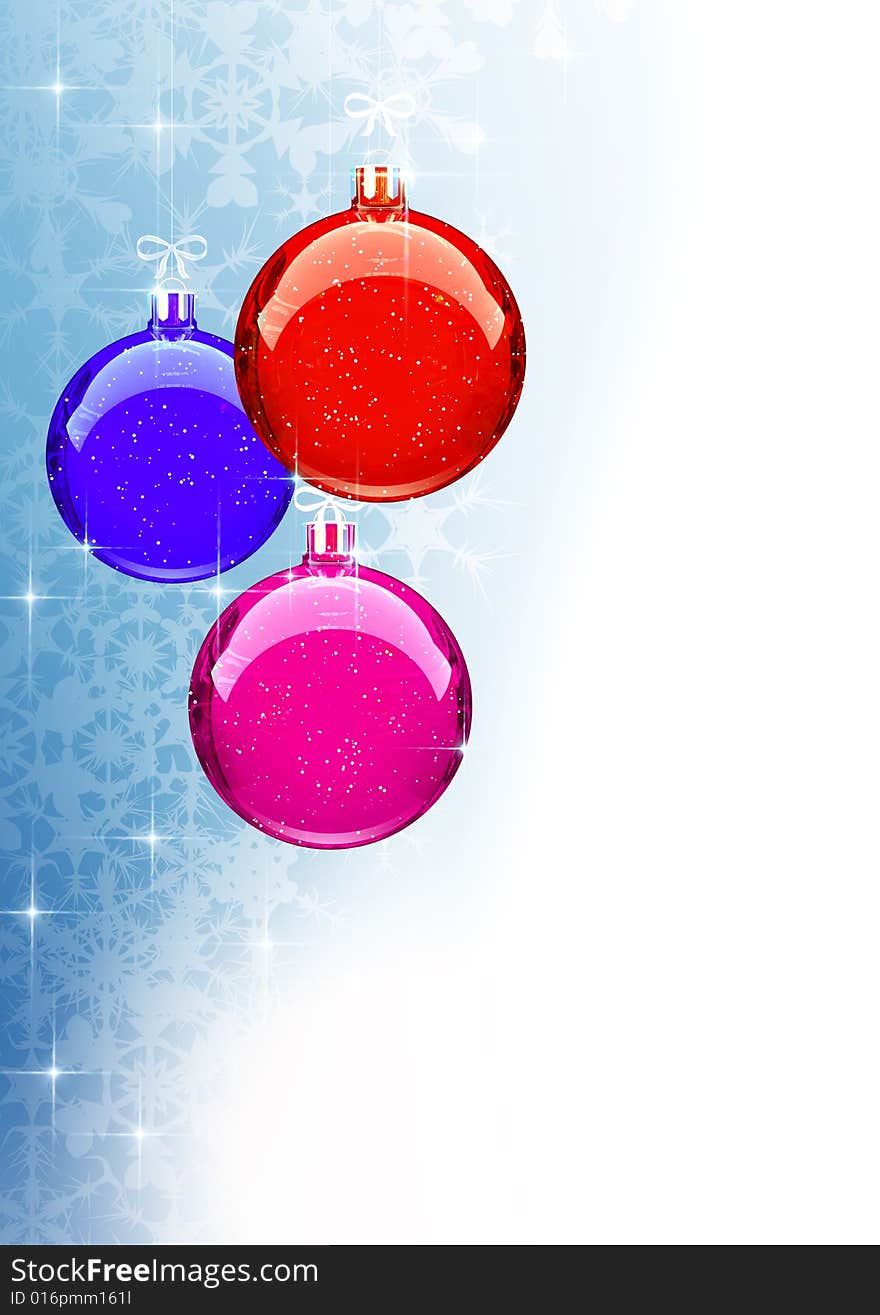 Colorful Christmas balls with snowflakes background. Colorful Christmas balls with snowflakes background