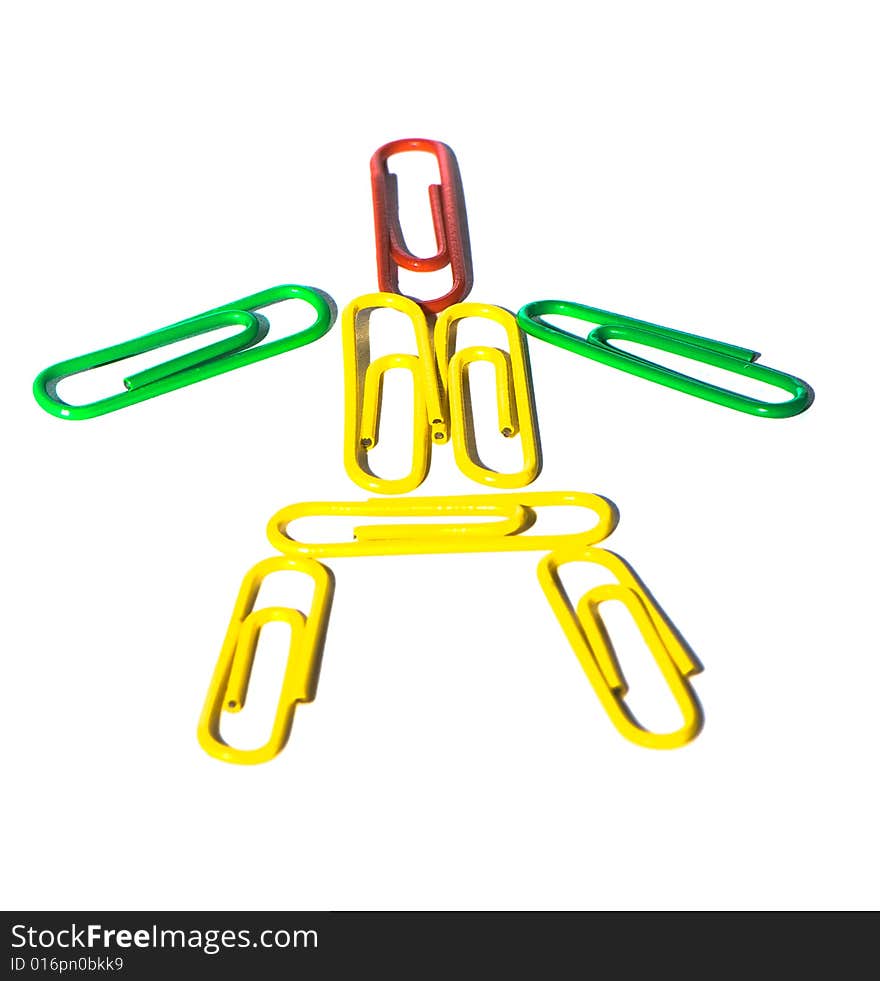 Paper clips in different figures on a white background