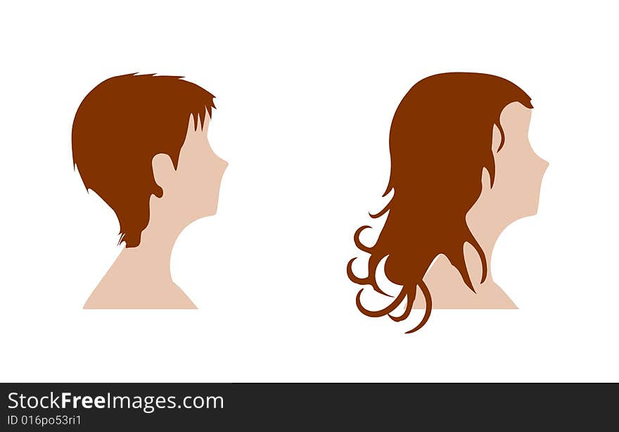 Two colored women head silhouettes. Two colored women head silhouettes