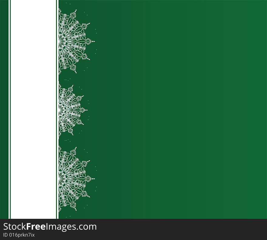 Snowflakes on green background. Copy space included.