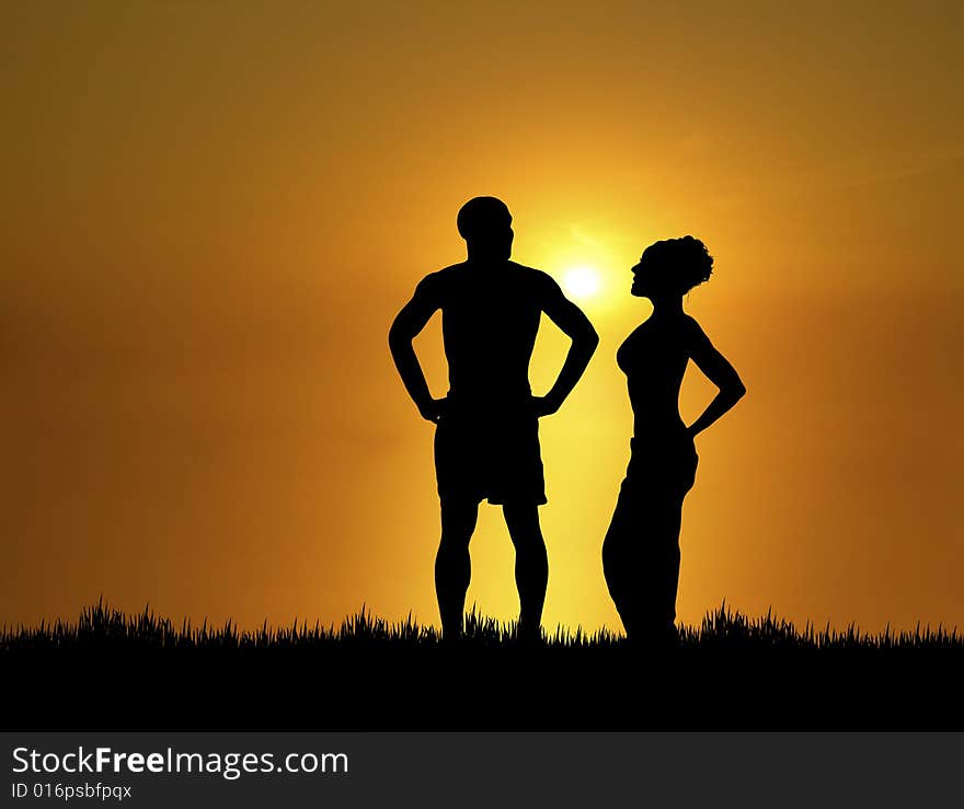 Silhouette of couple at sunset