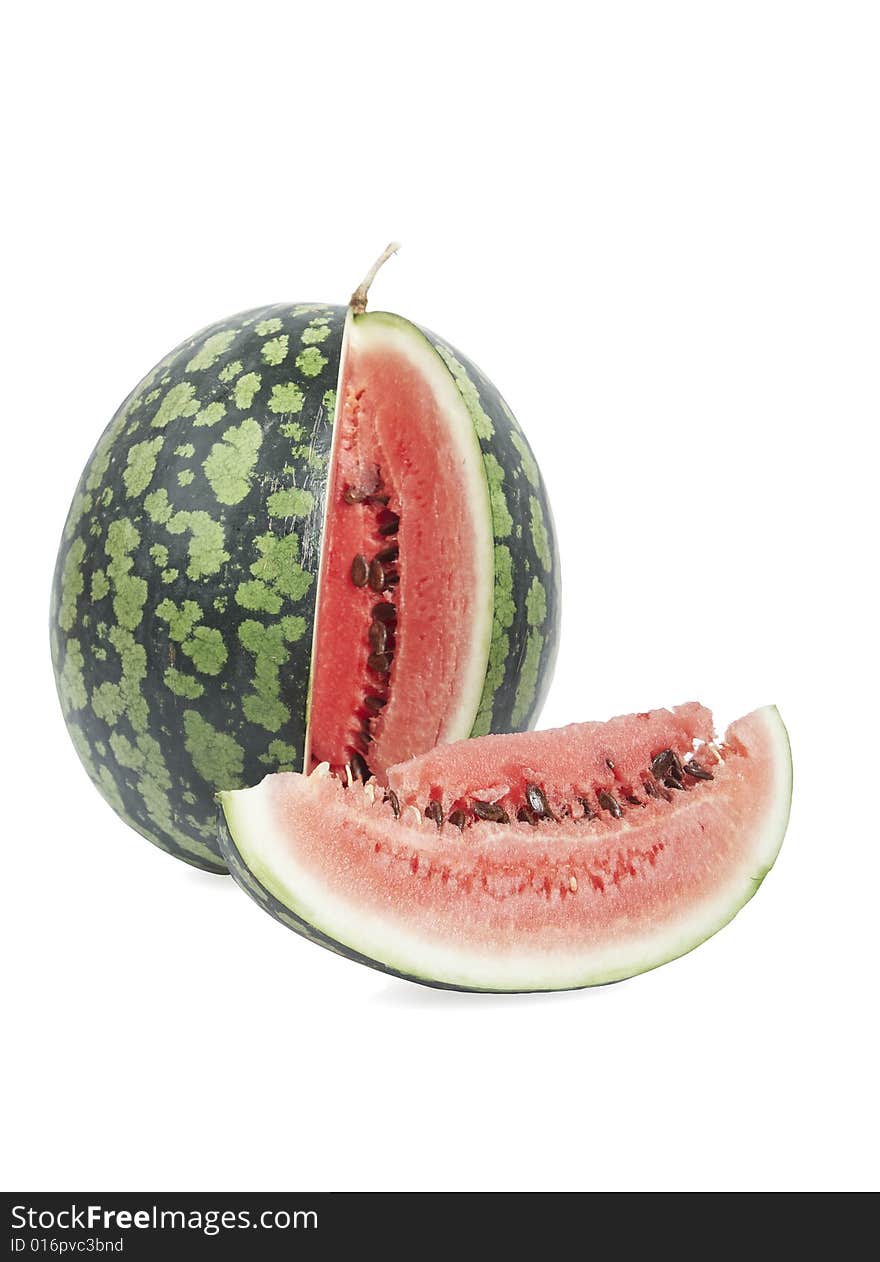 Water-melon with the segment cut off from it. Isolated on a white background. Water-melon with the segment cut off from it. Isolated on a white background.