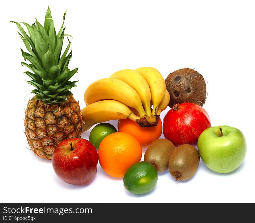 Group of fresh ripe fruits isolated on white background