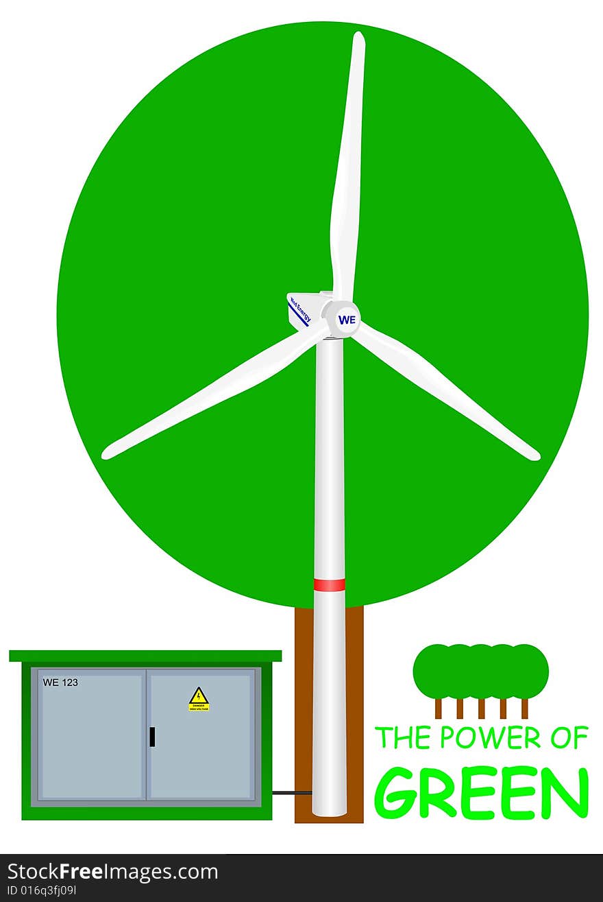 Wind Power Generator with its Transformer and some Green symbols. Wind Power Generator with its Transformer and some Green symbols