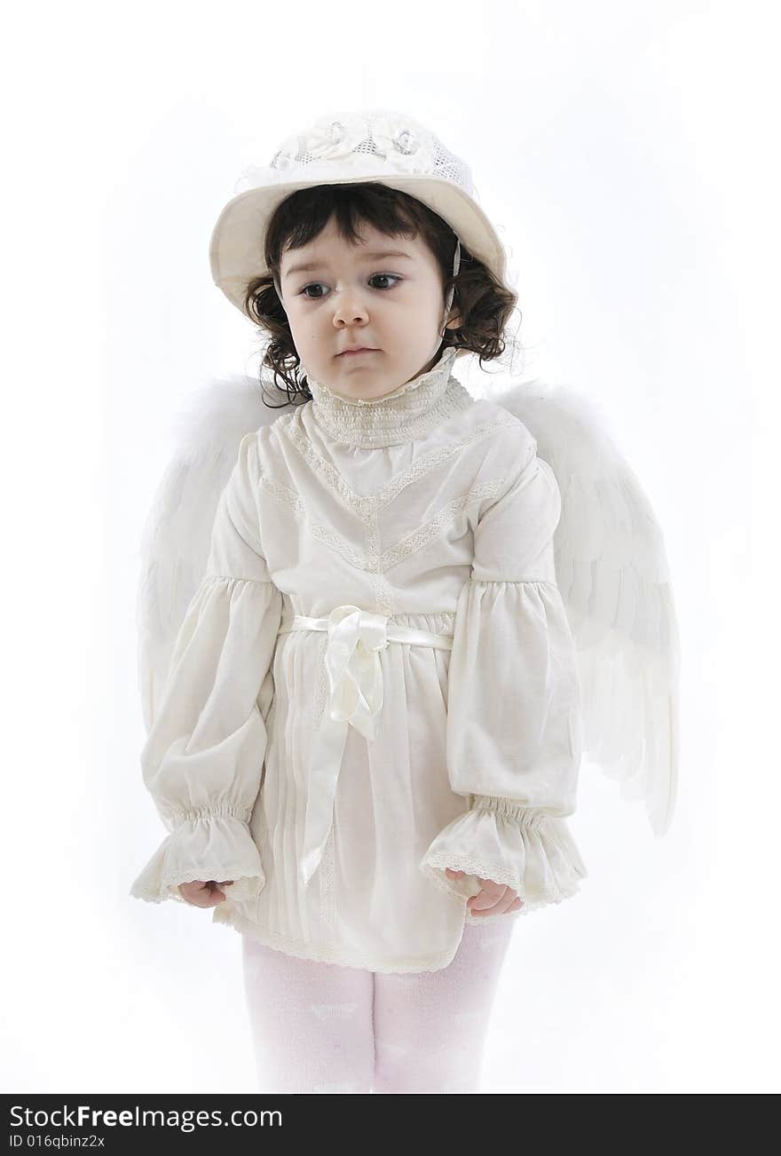 Portrait little angel on a white background