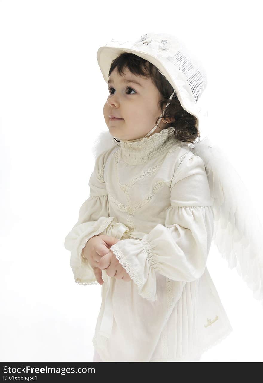 Portrait little angel on a white background