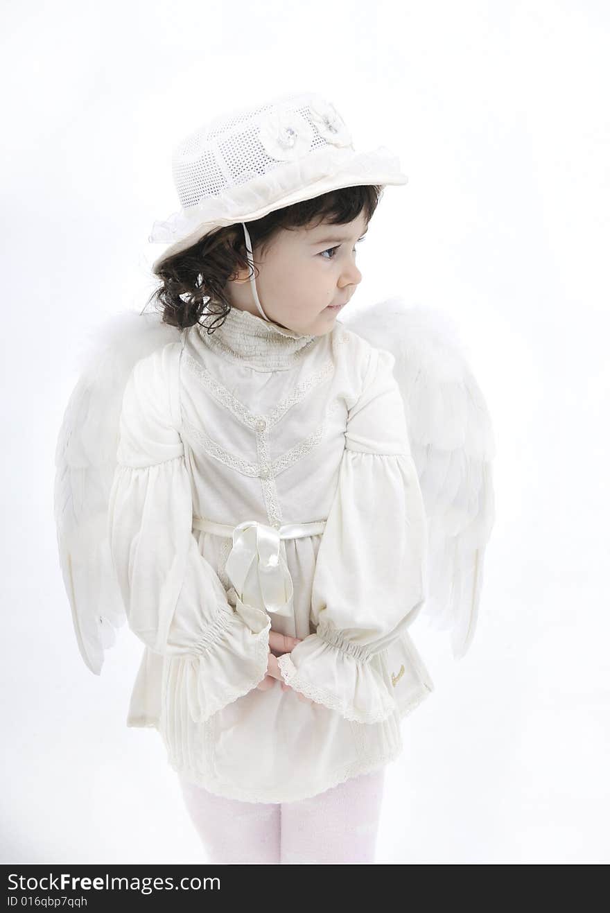 Portrait little angel on a white background