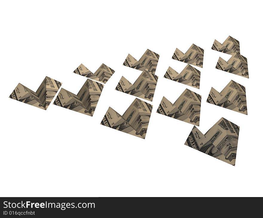 3D render of a dollar paper planes isolated on white background. 3D render of a dollar paper planes isolated on white background