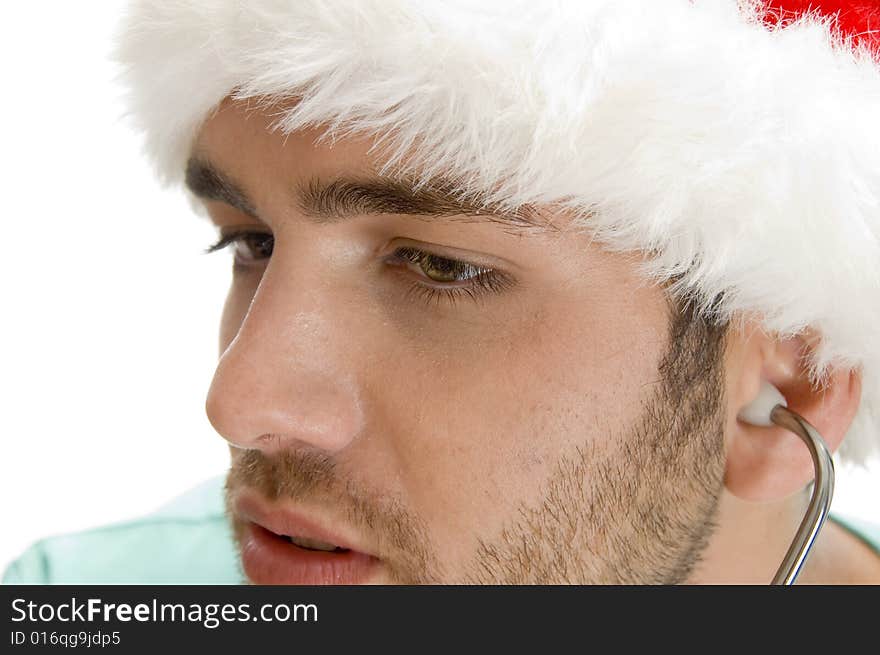 Close up of man with cap against white background