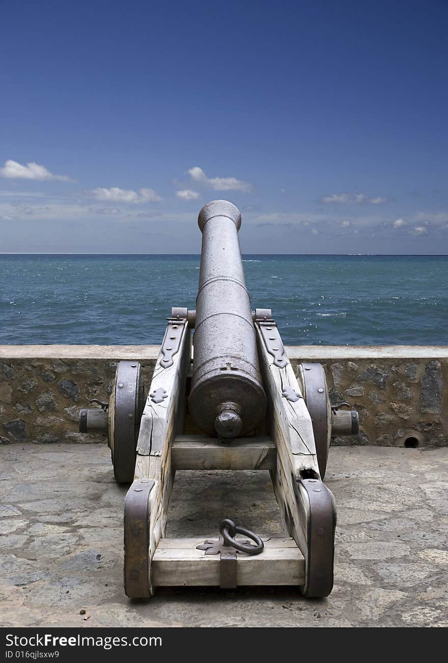 An old spanish cannon at coastal fortress. An old spanish cannon at coastal fortress