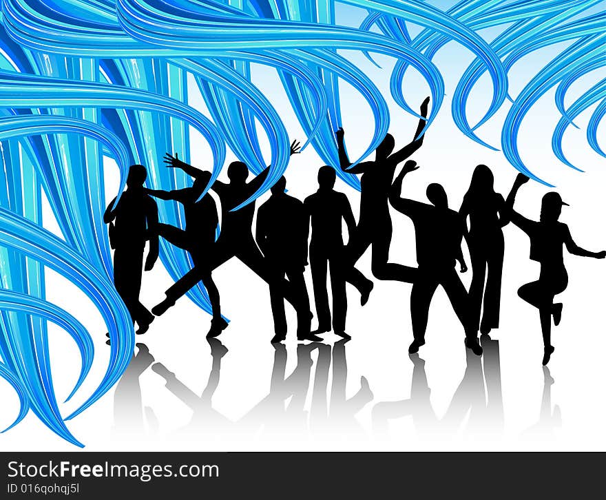 Illustration of people jumping and abstract