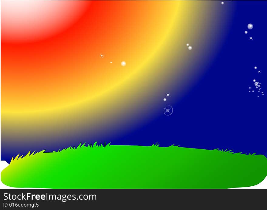 A illustration bringing the sun near the green earth. A illustration bringing the sun near the green earth